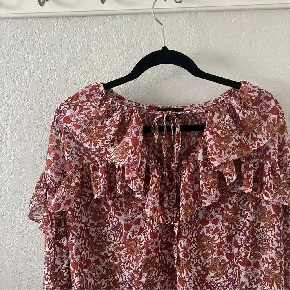 J. Crew Ruffle Crinkle Chiffon Top in Fête Floral